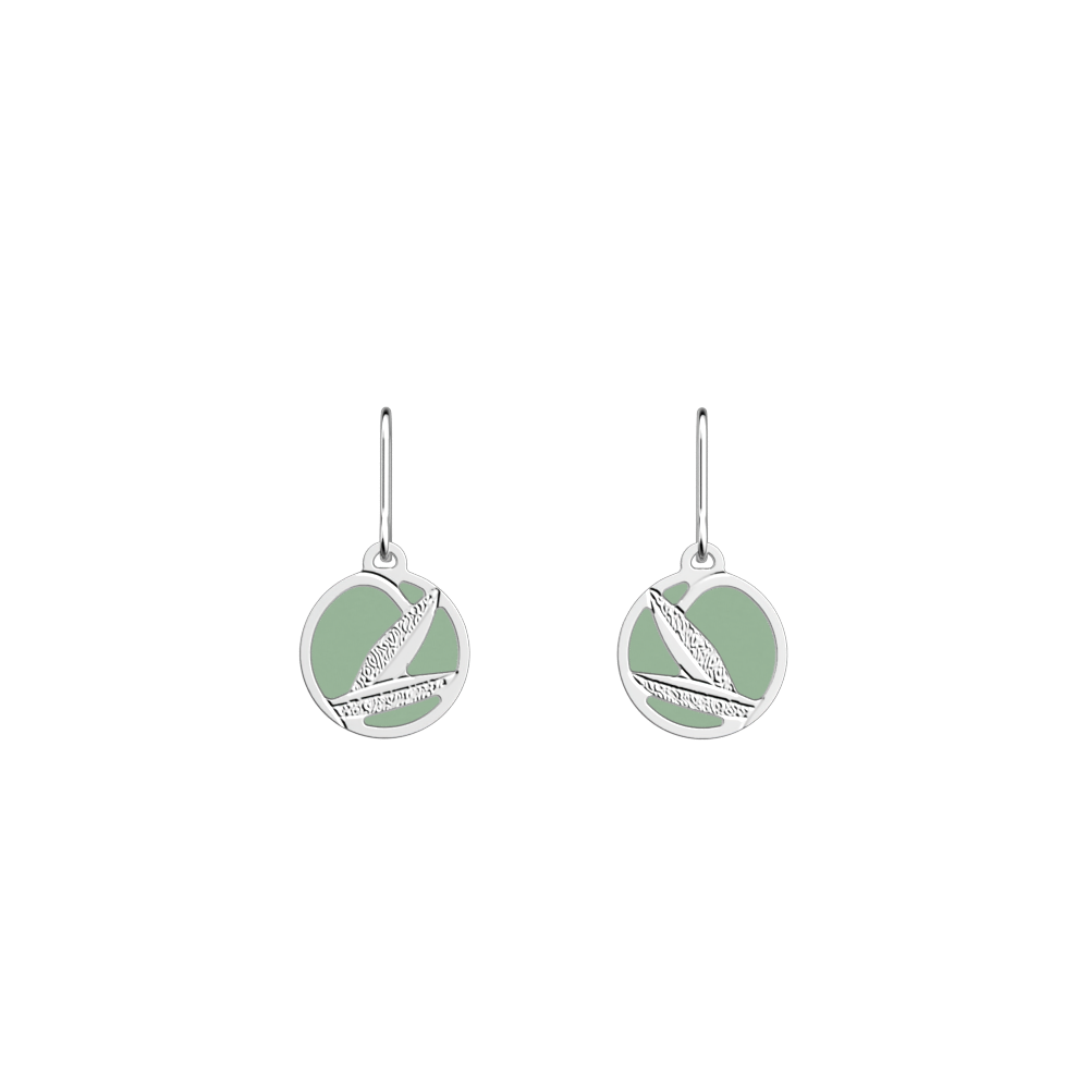 Boucles d'oreilles Rose des Sables, cuirs réversibles Olive / Eau Douce