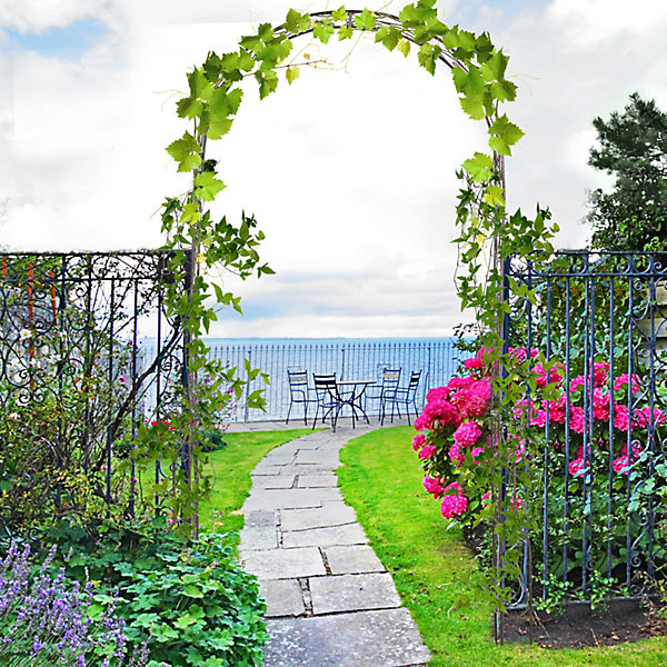 Arche de jardin arche à rosiers style fer forgé dim. 120L x 30l x 226H cm métal époxy noir vieilli cuivré