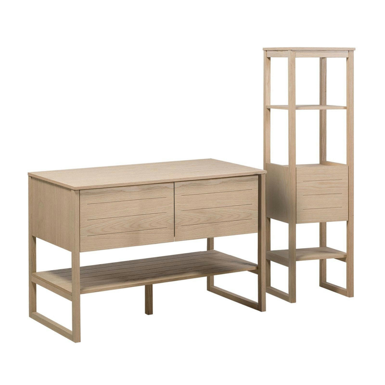 ATOLL - Meuble de salle de bain avec colonne effet bois clair