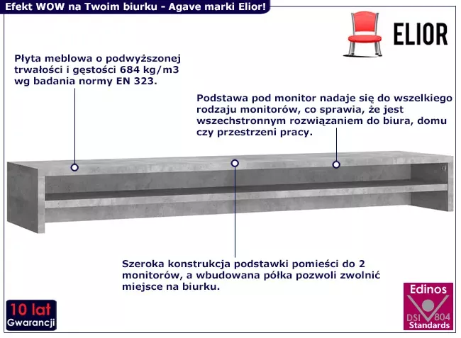 Podwójna półka na biurko beton - Velo