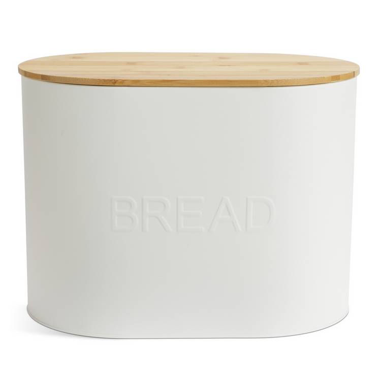 Habitat Embossed Text Carbon Steel Bread Bin