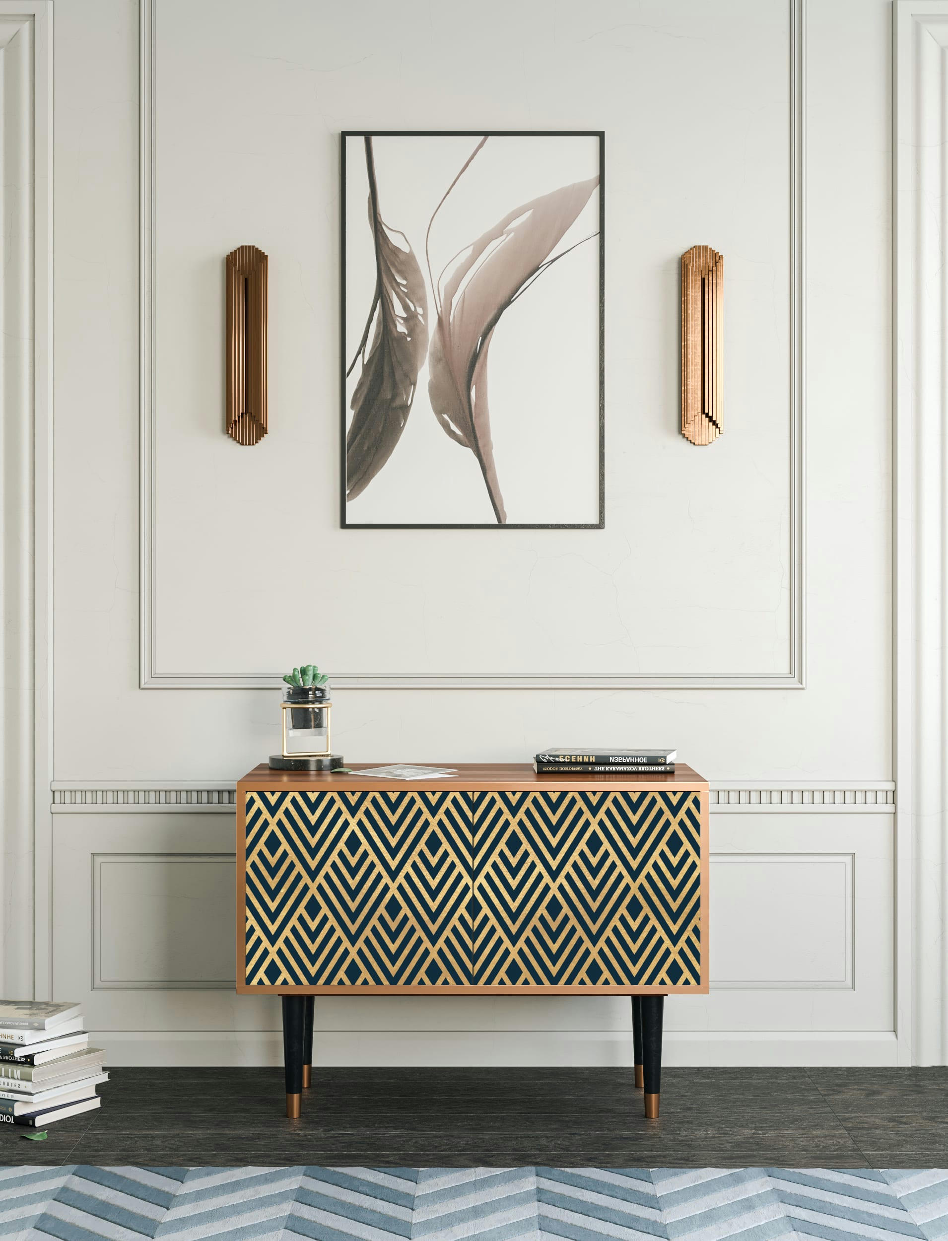 EGYPT TRIANGLES - Buffet bas  bleu 2 portes L 94 cm