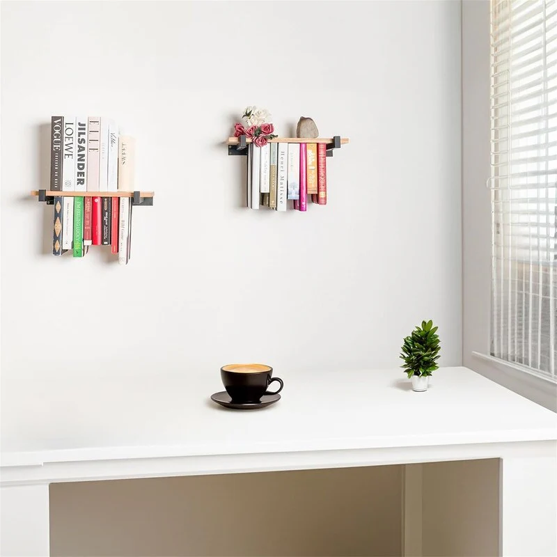 Floating Bookshelves Set of 2 Double Storage - 6.7D x 16.5W x 3H