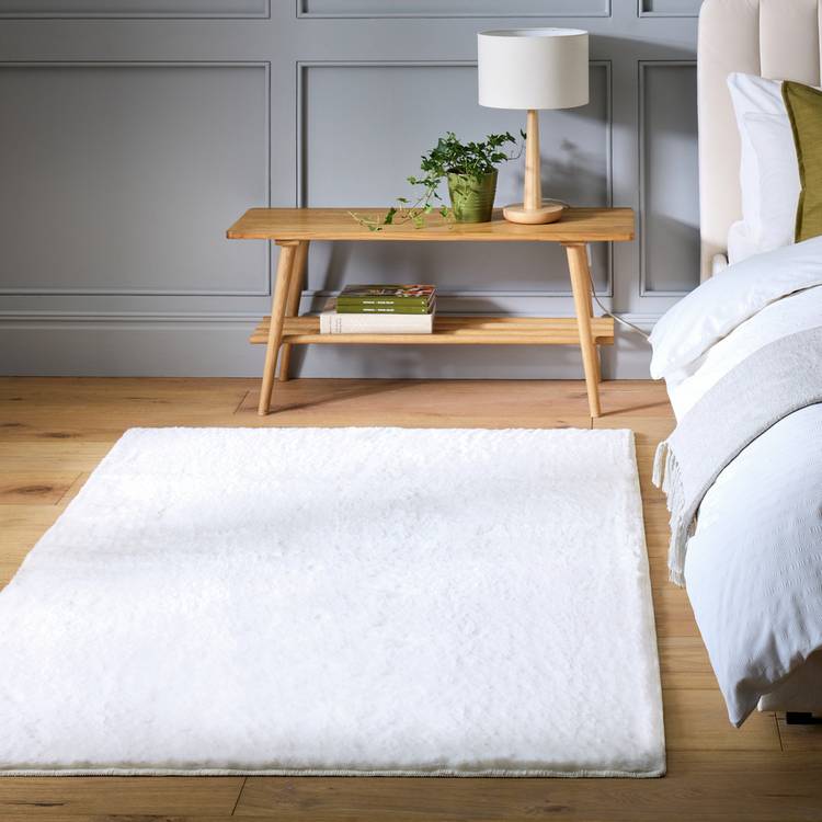 Habitat Faux Fur Cream Short Pile Rug - 80x150cm