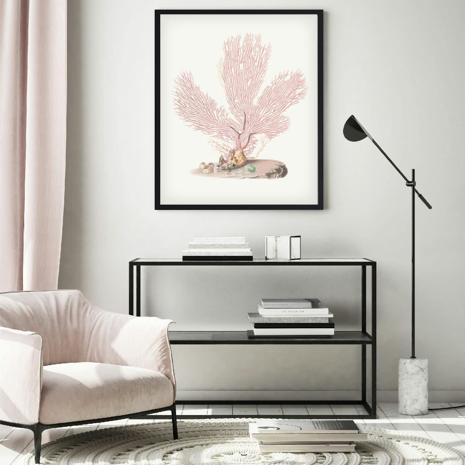 CORAL - Affiche avec cadre noir - Corail Rose - 30x40