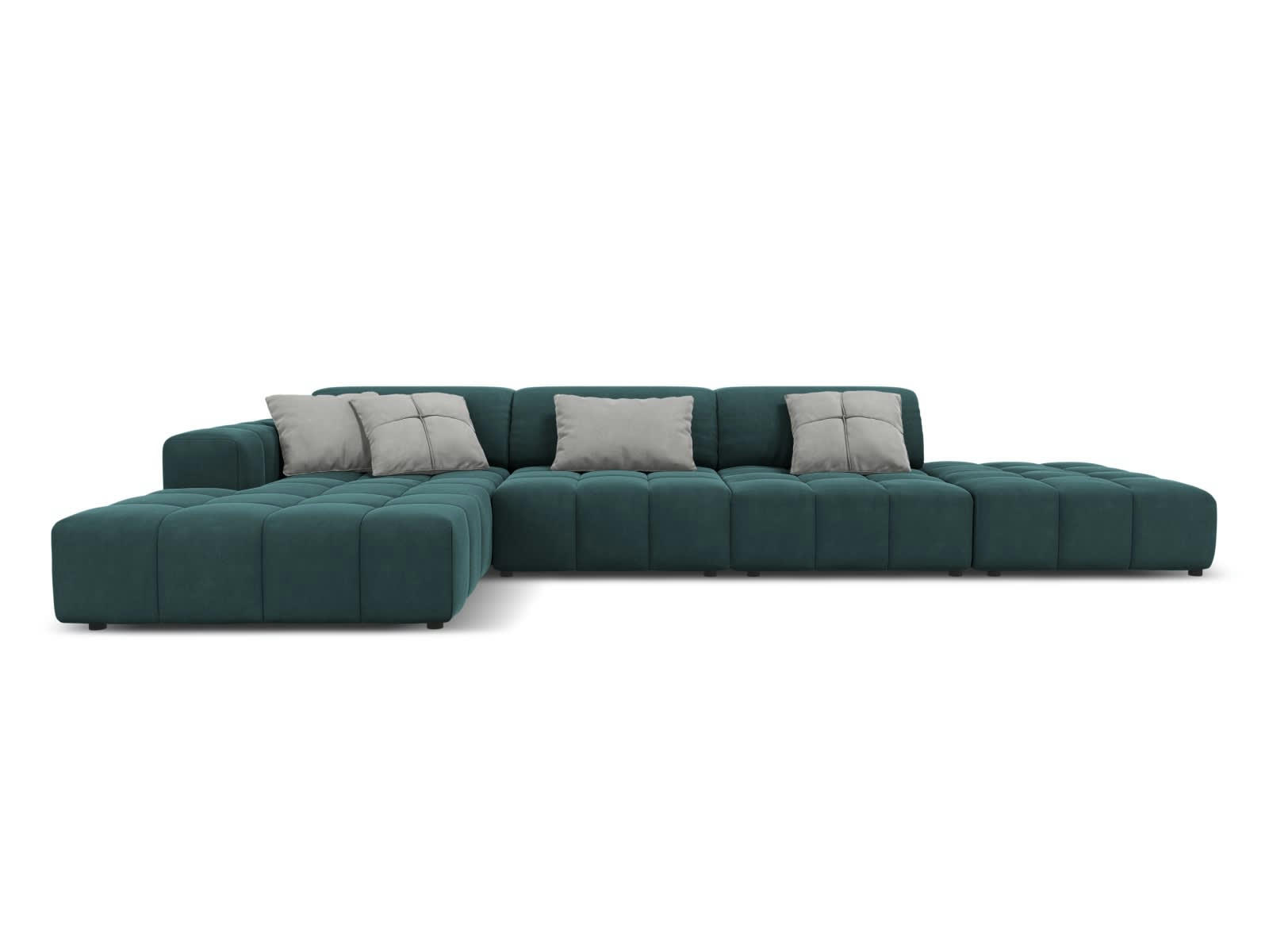 LUC - Canapé d'angle gauche 5 places en tissu velours pétrole