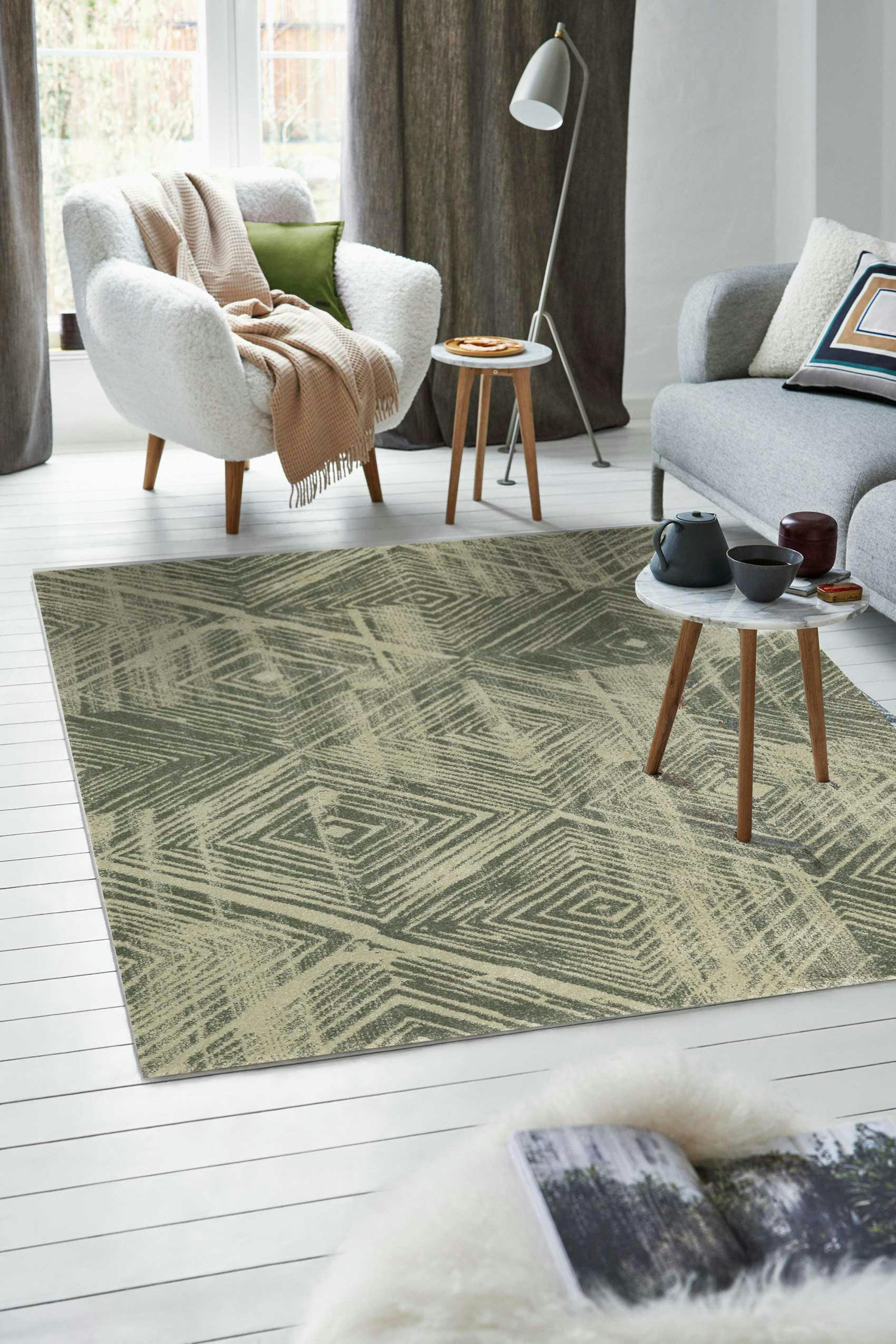 CUBA - Tapis plat vintage design graphique tons de vert 133x200