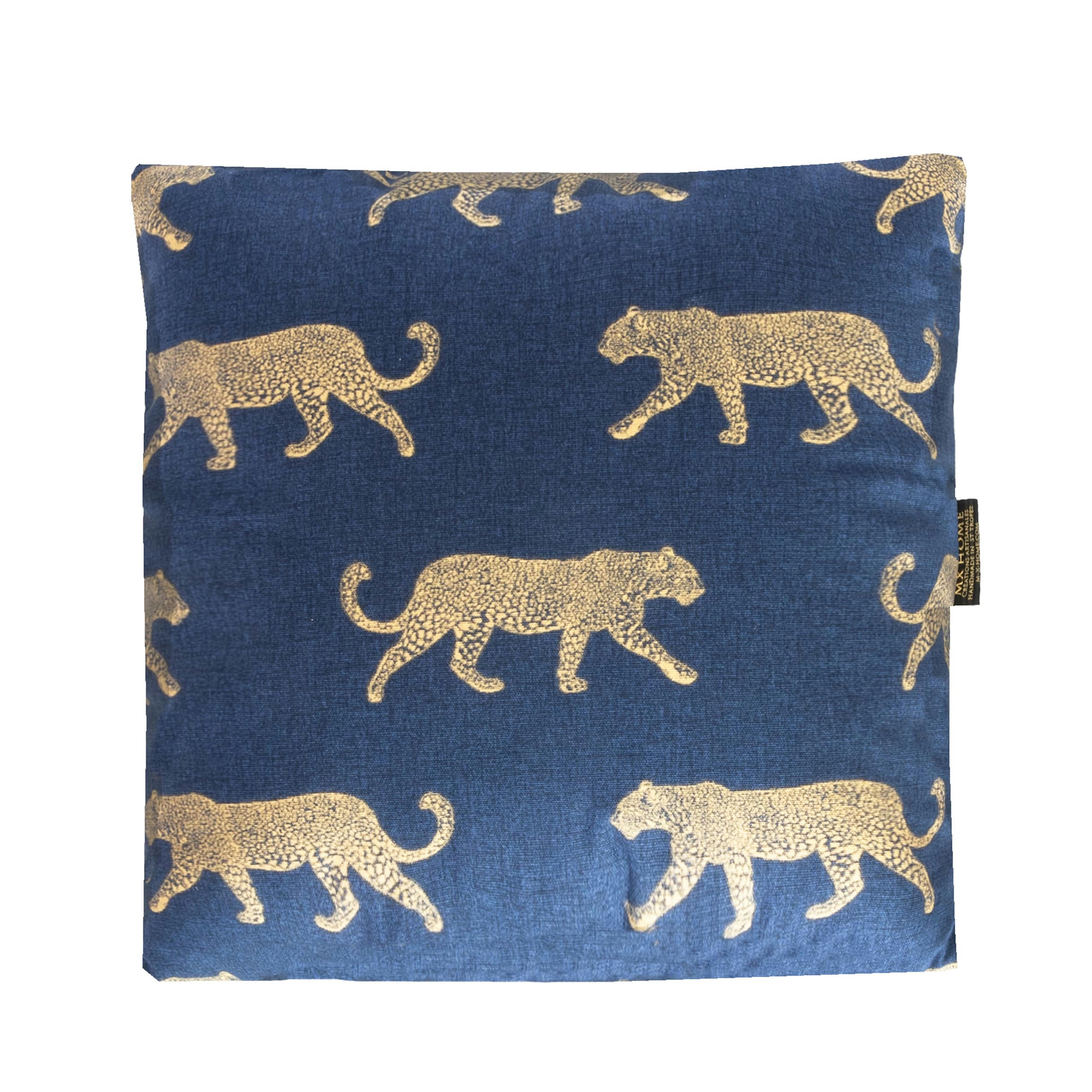- Coussin en coton bleu cyan motif tigre or