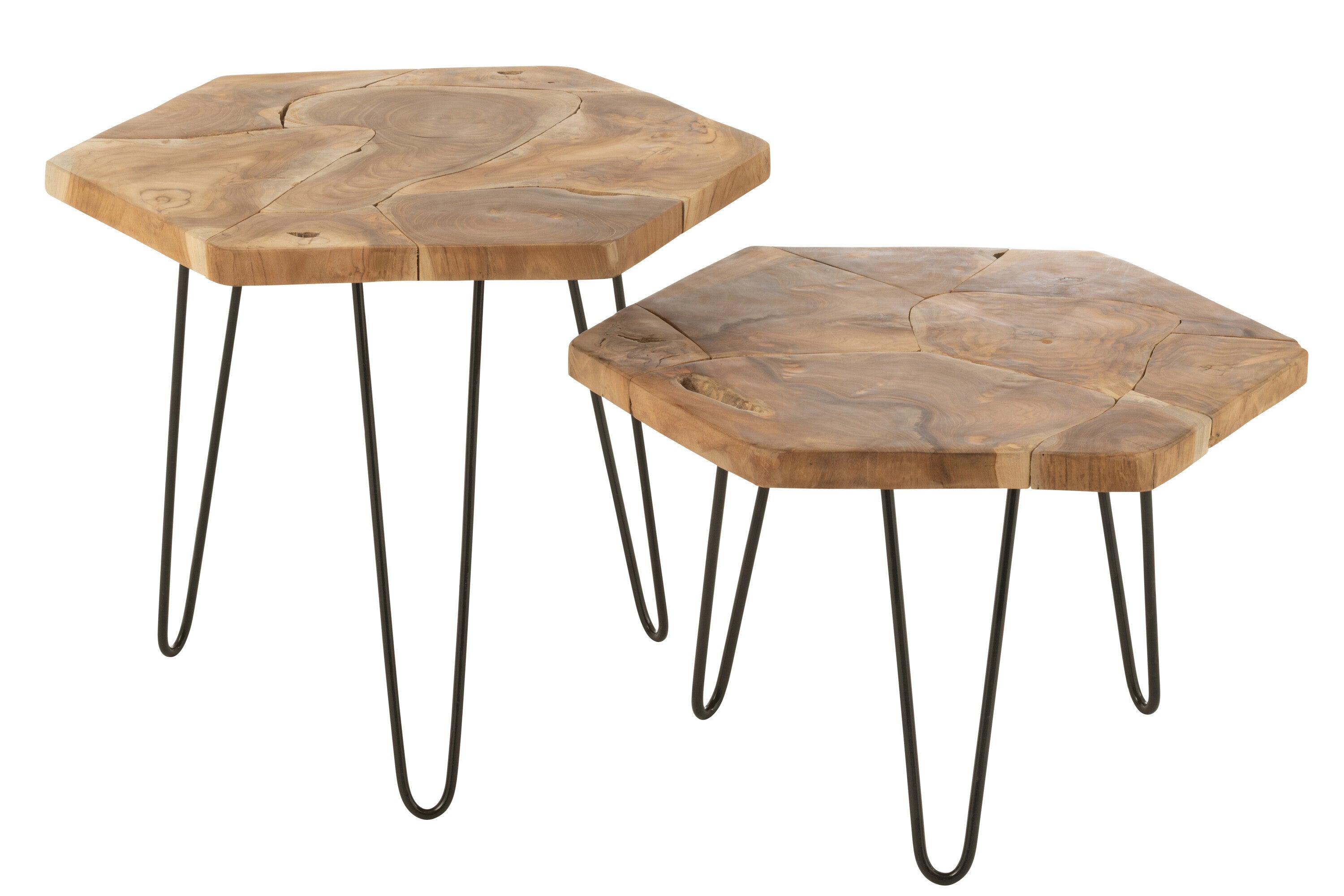 J-Line bijzettafel Hexagon - hout/metaal - naturel - 2 stuks