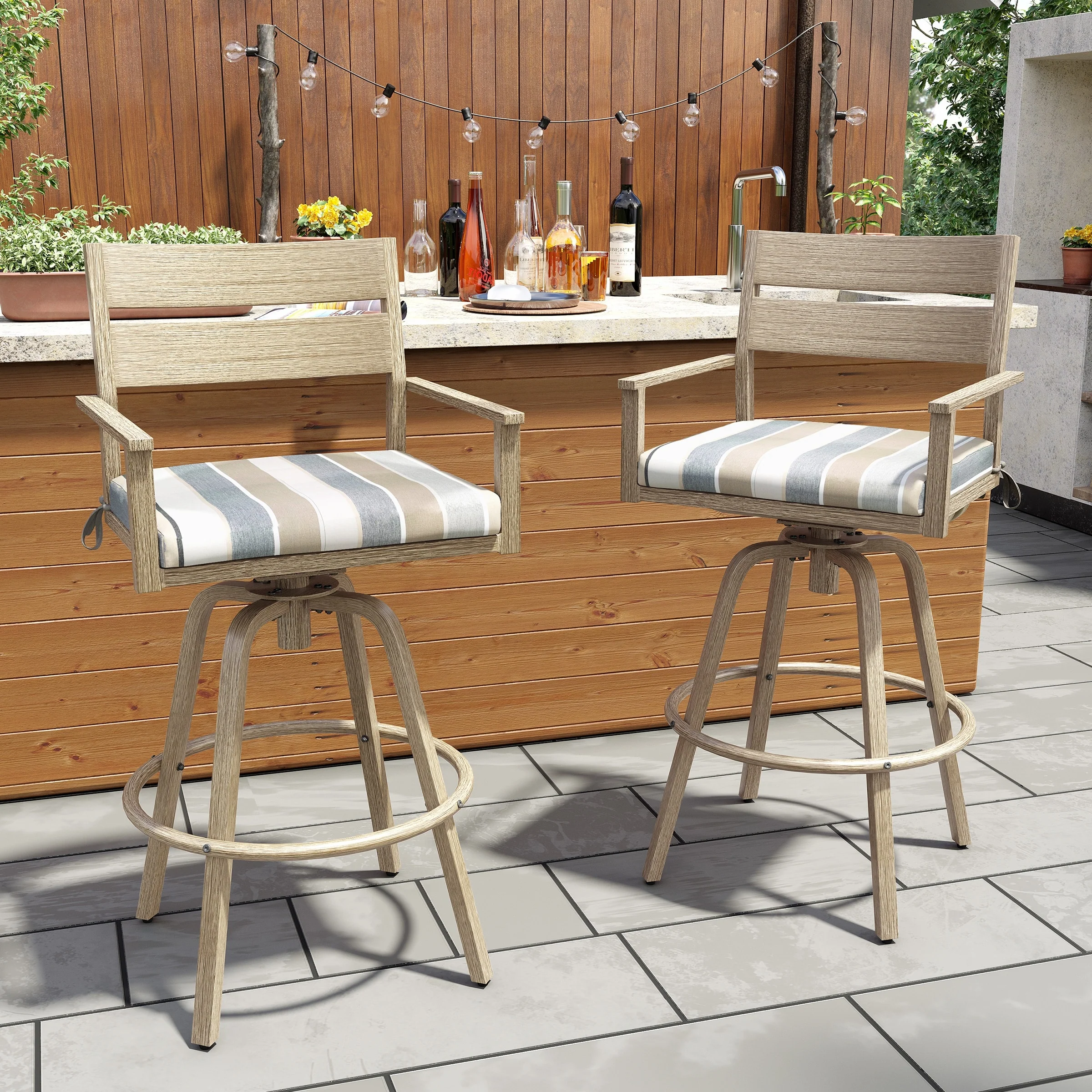 Outdoor Aluminum Swivel Patio Bar Stools with Sunbrella Fabric Cushion
