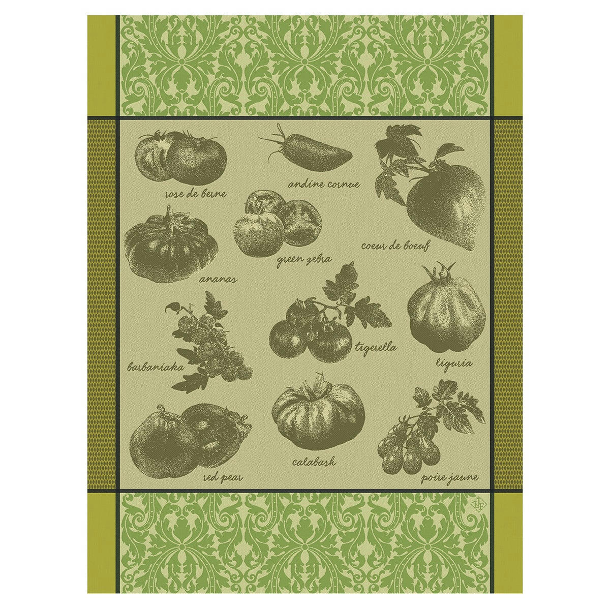 TOMATES - Torchon en coton vert 60 x 80
