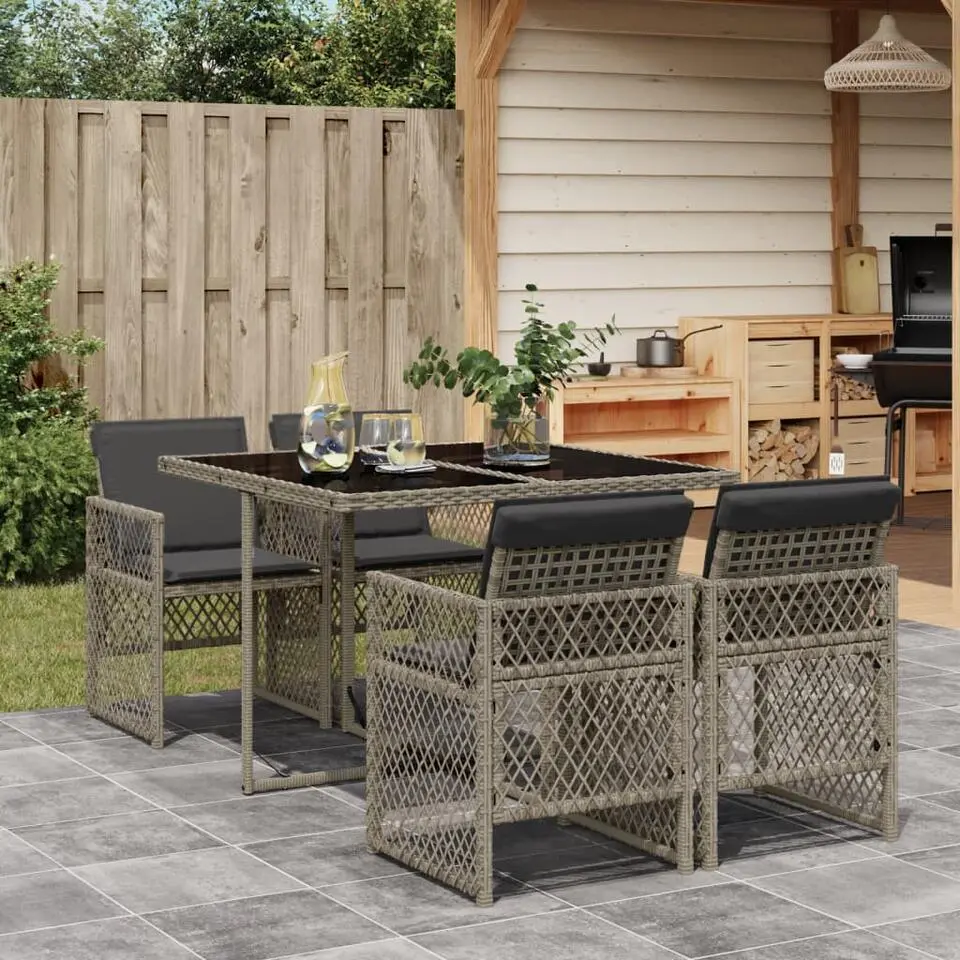 vidaXL - 5-delige Tuinset donkergrijs kussens - Grijs - PE rattan - 110x106 cm