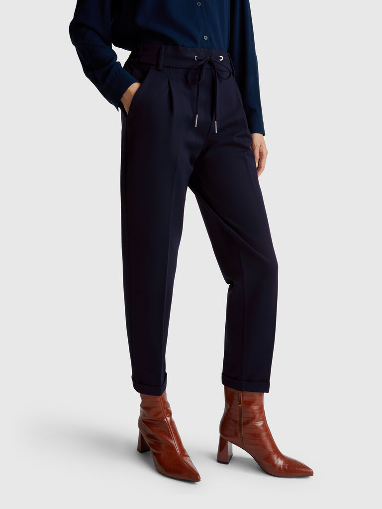 Yarn dyed trousers with drawstring