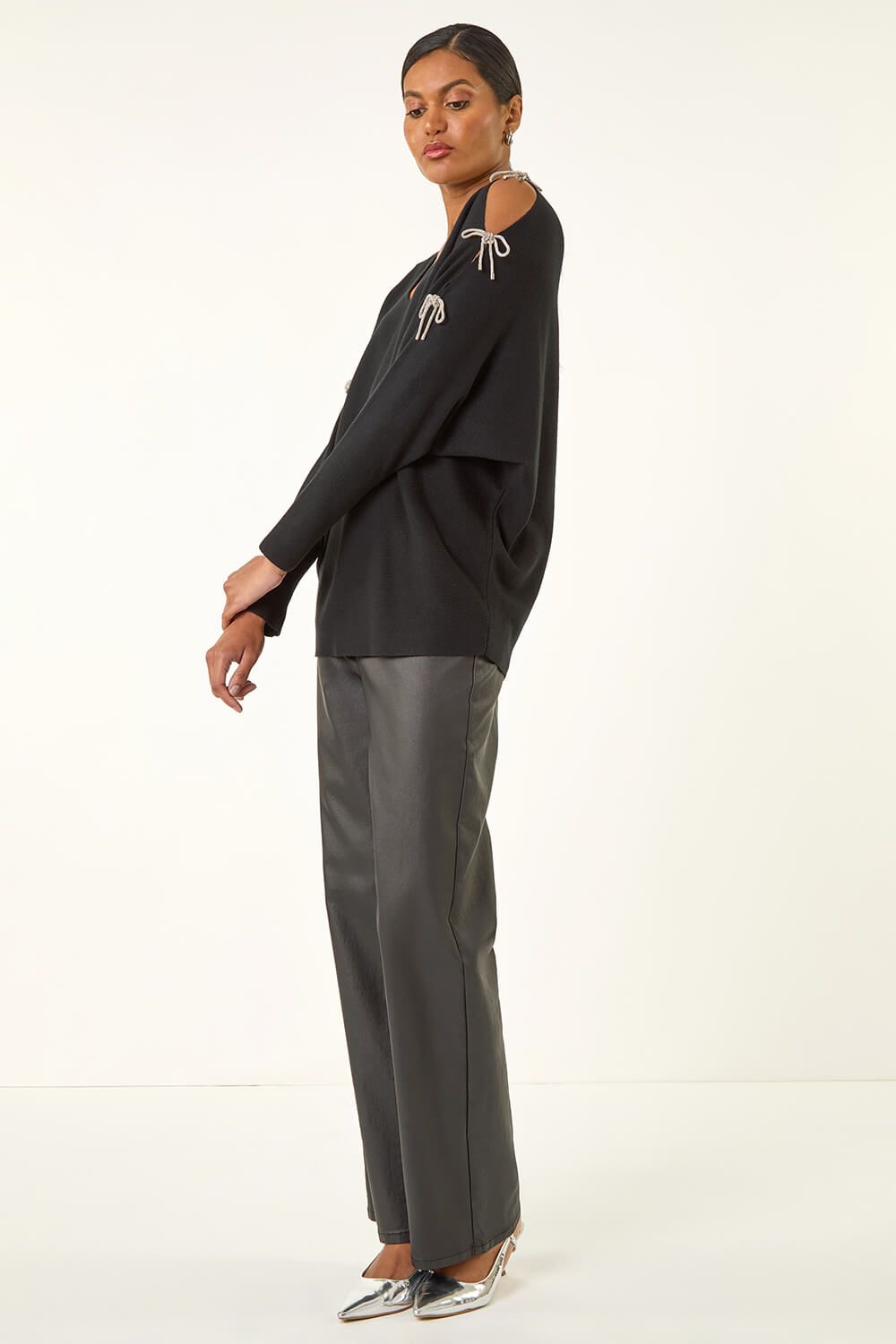 Roman Bow Sleeve V-Neck Knit Jumper