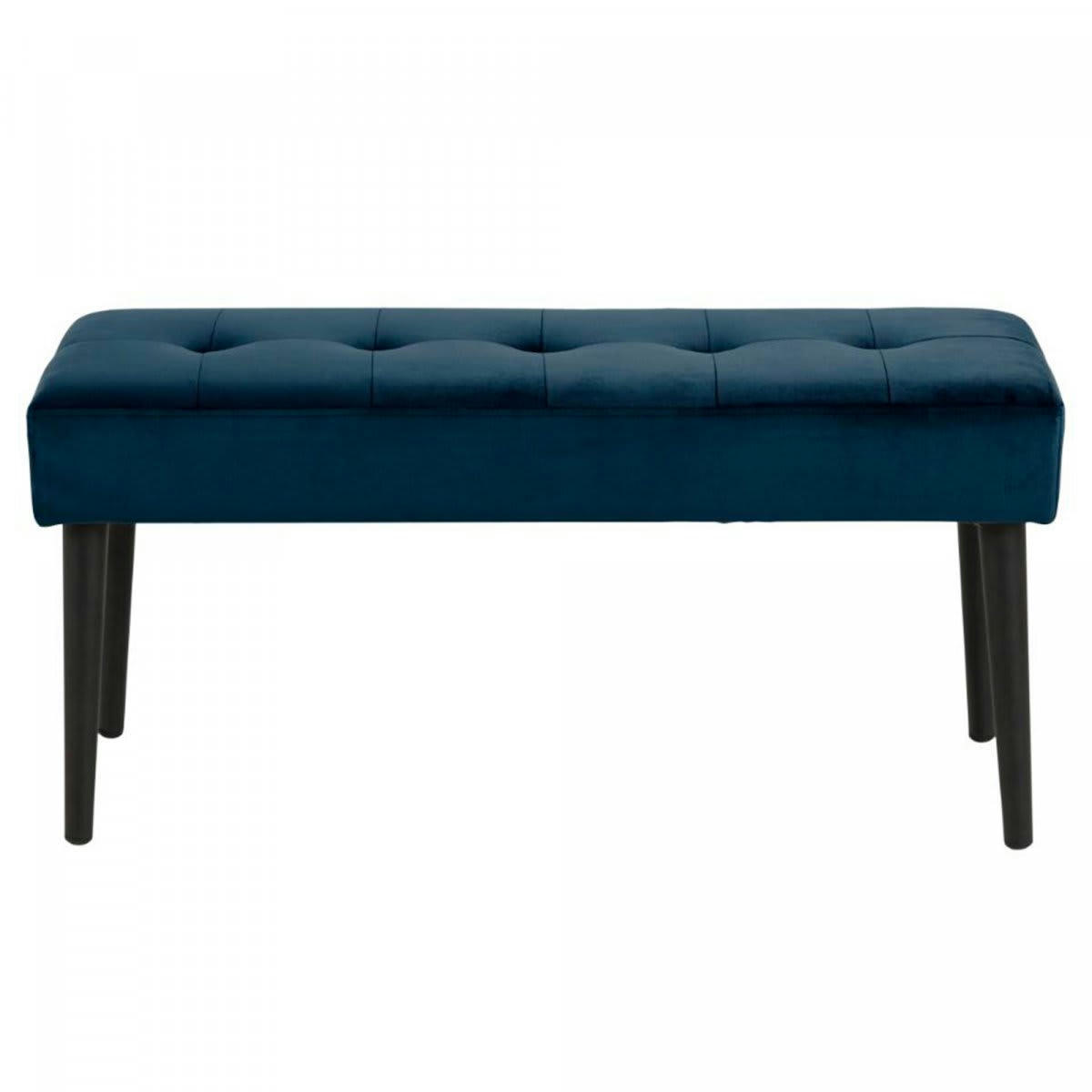 GLORE - Banc contemporain en velours matelassé et pied en métal bleu