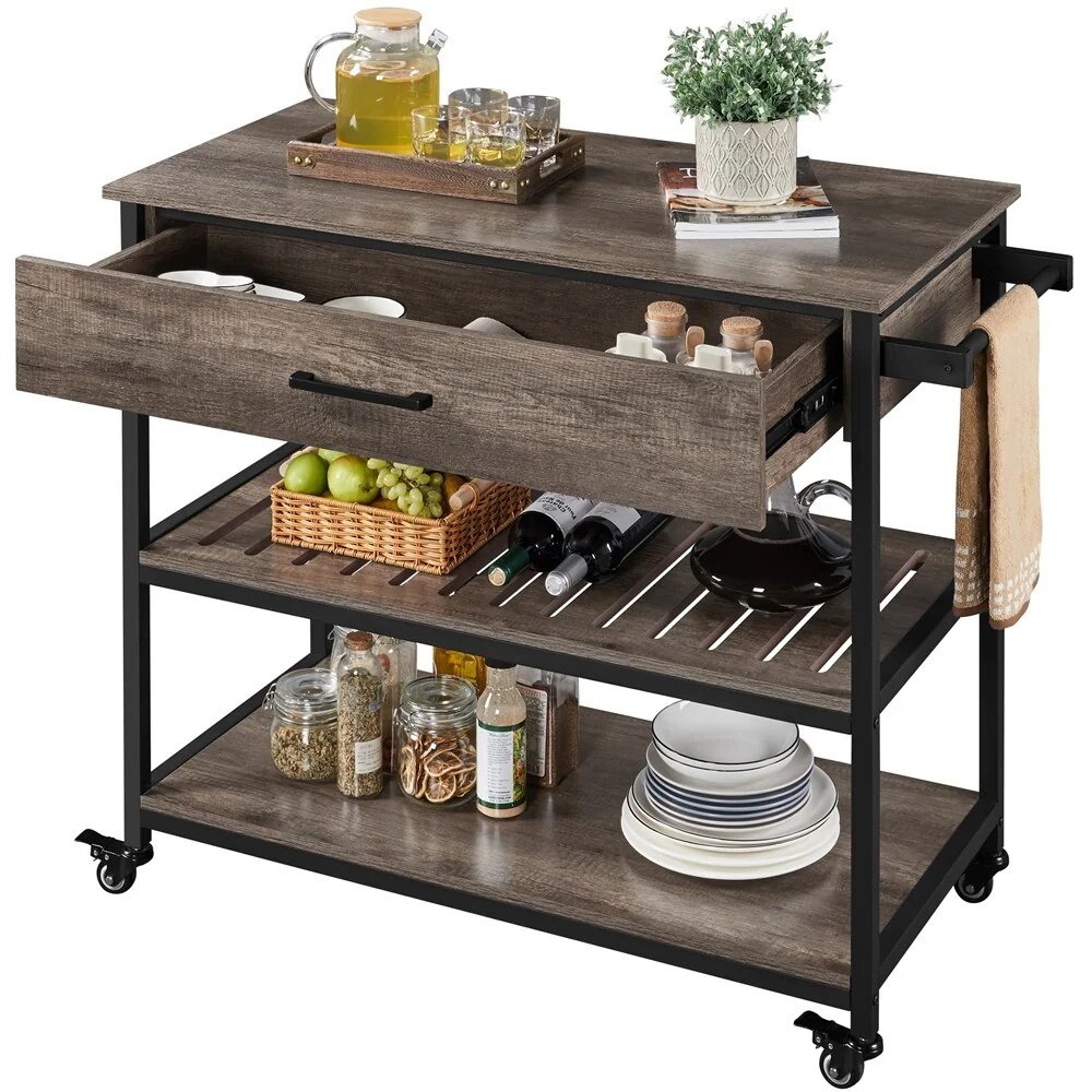 Yaheetech 3-Tier Rolling Kitchen Island Cart with Storage Drawer