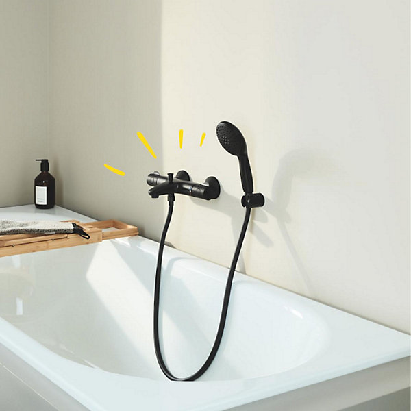 Pack mitigeur thermostatique bain douche GROHE Precision Start noir mat   Douchette 2 jets Vitalio Start 110 et flexible