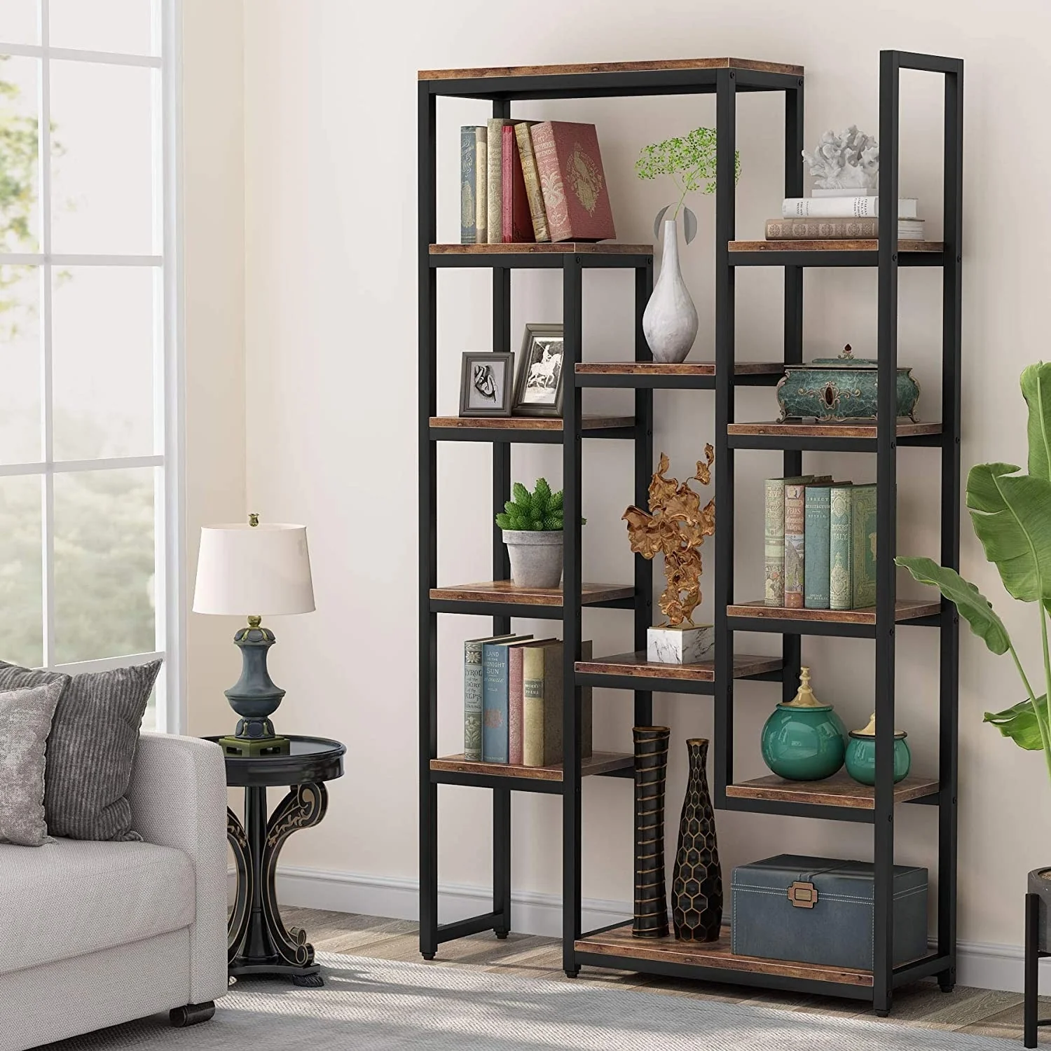 6-Tier Bookshelf 70.9 inch Tall Bookcase, Rustic Brown
