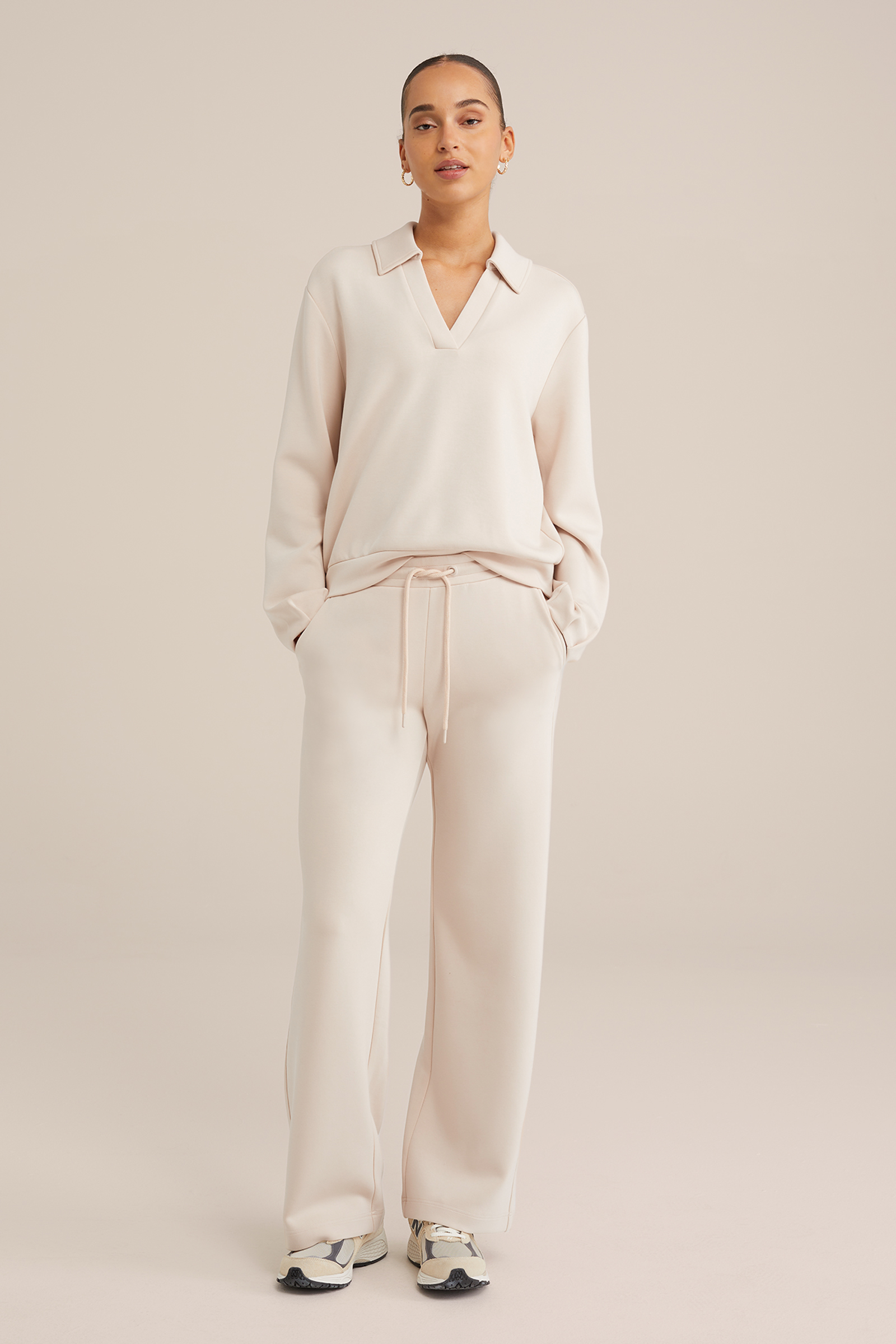 Dames wide leg jersey broek