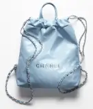 CHANEL 22 BACKPACK Calfskin & Silver Metal Light Blue