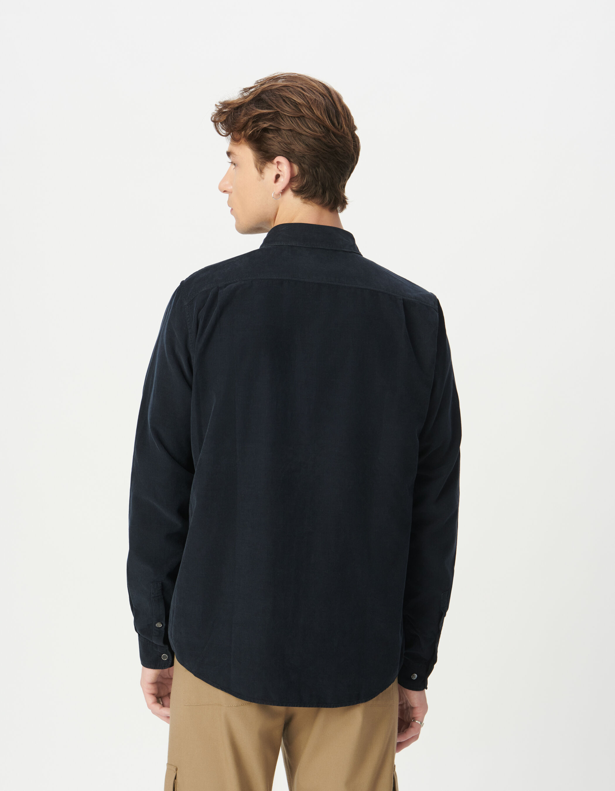 Chemise regular marine coton bio velours milleraies Homme