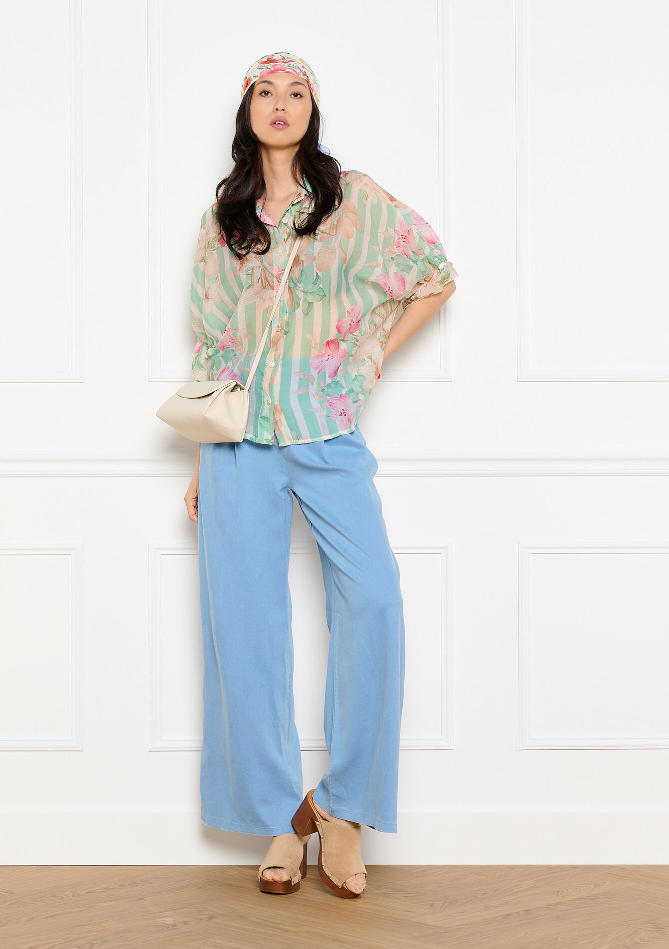 Voile hemd met strepen en bloemen