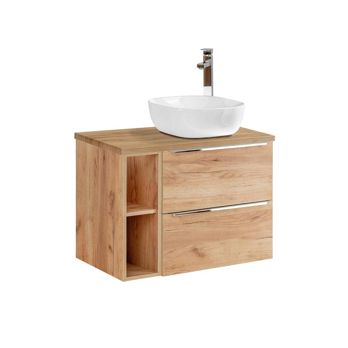 - Ensemble meuble simple vasque 80cm et colonne stratifiés naturel