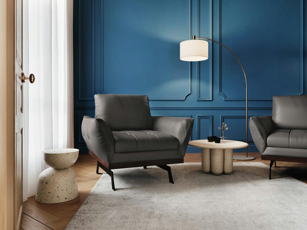 OLIVIER - Fauteuil 1 place en cuir gris