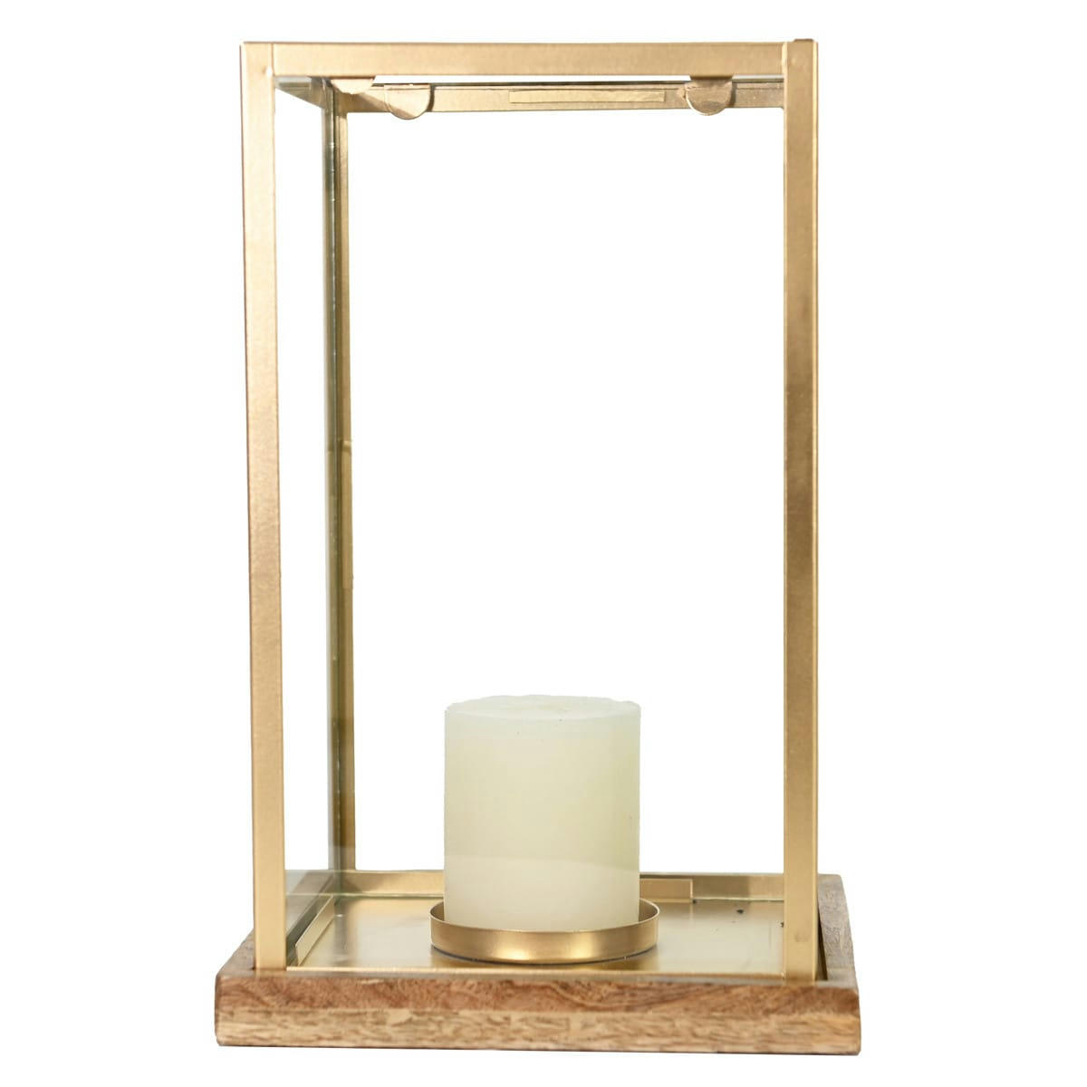 KANDAVA GOLD - Photophore métal socle en bois 18x30 cm