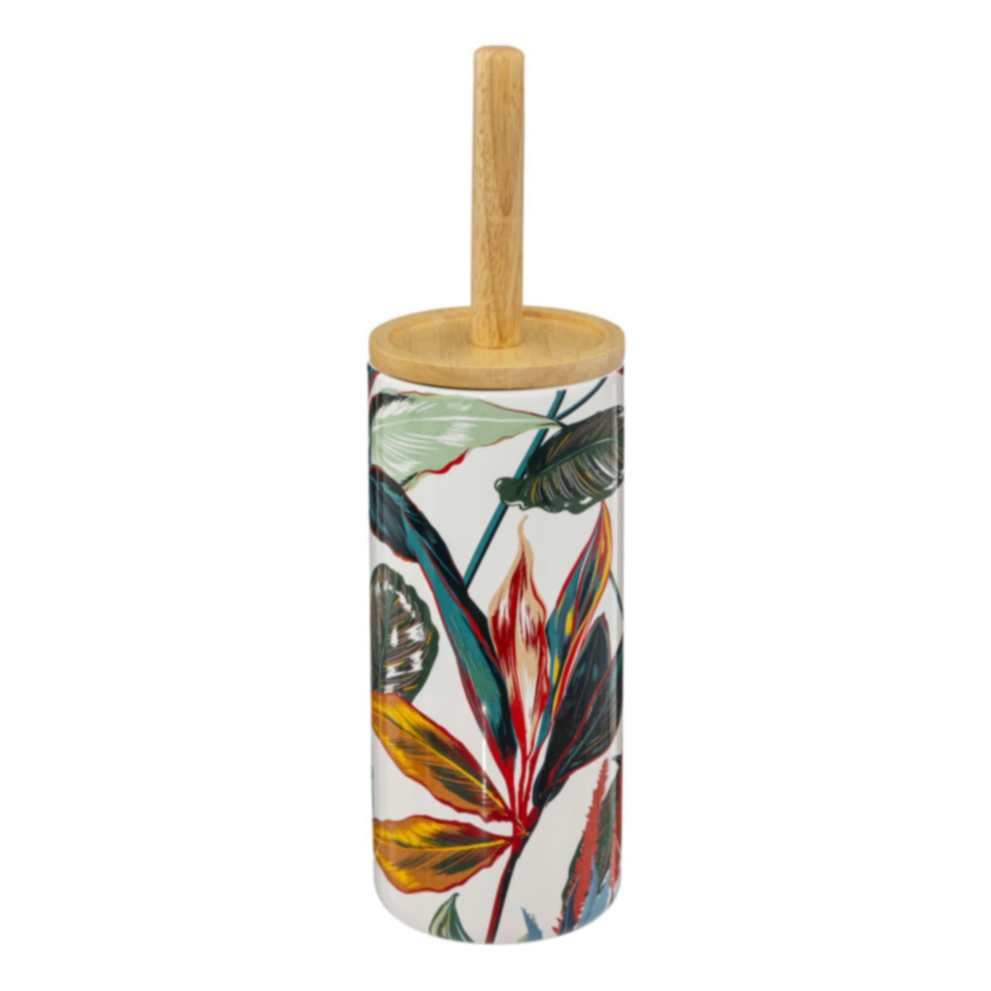 - Brosse WC céramique et bambou feuillage exotique - 10.5x10.5x38cm