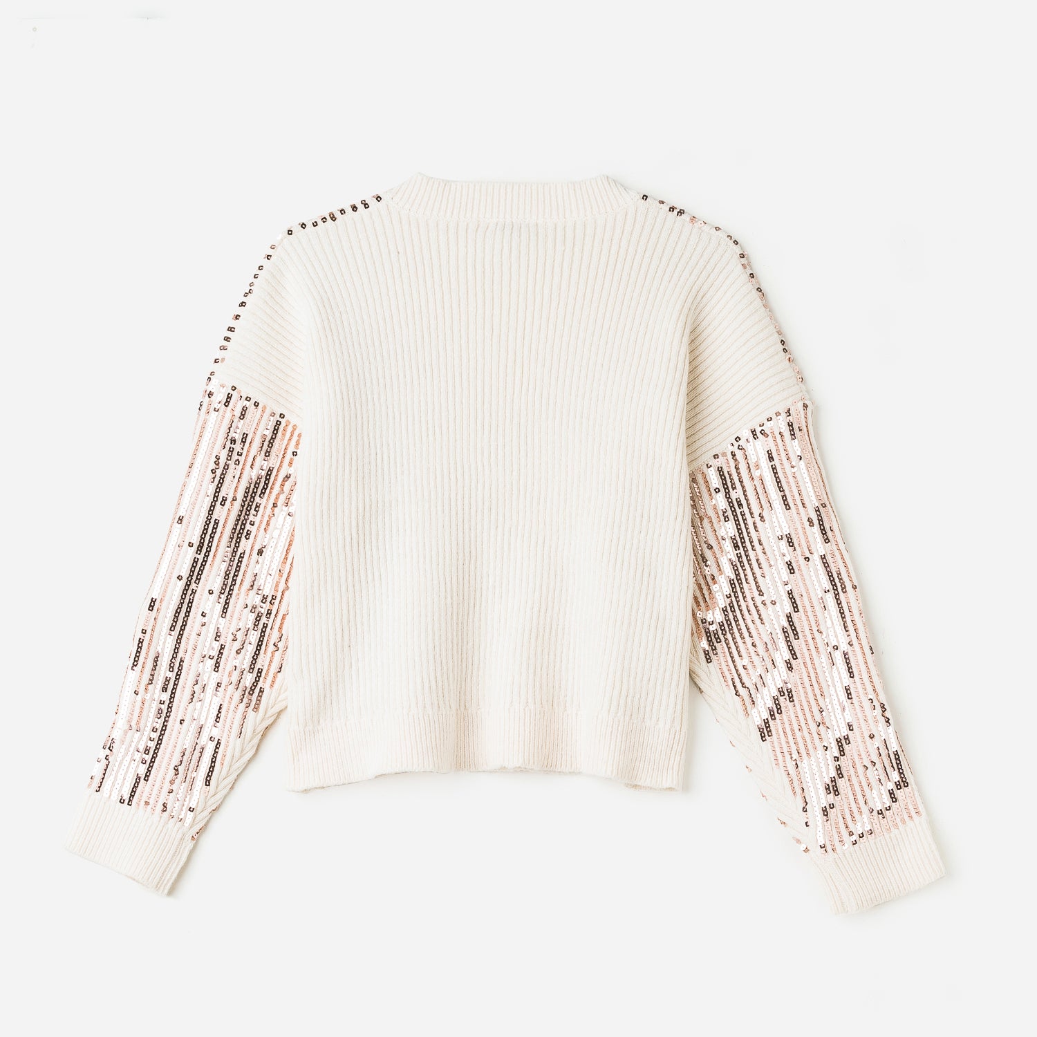 Pull TEXTO écru brodé sequins rose cuivré