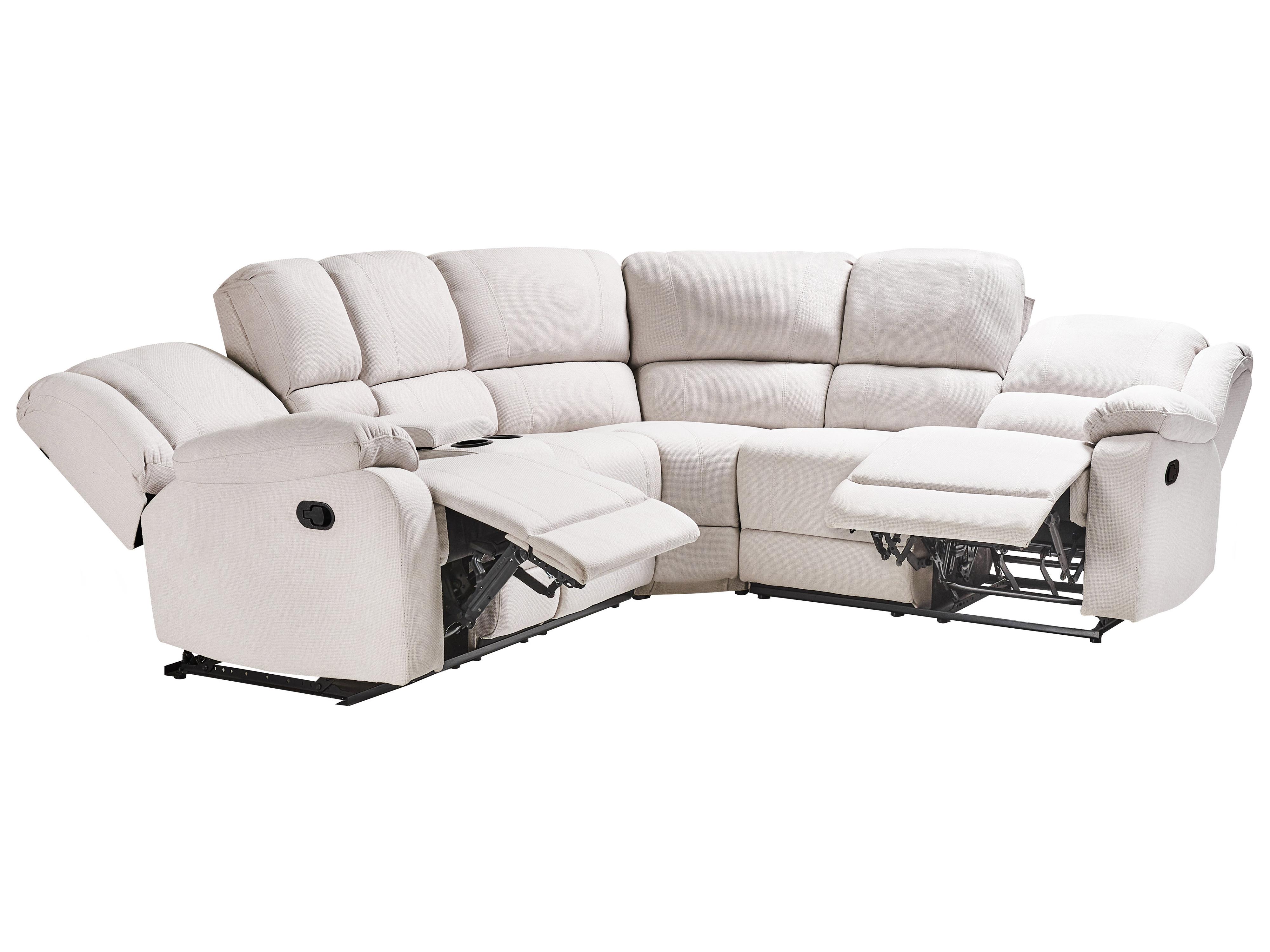 Manual Recliner Corner Sofa 5 Seater ROKKE Fabric Light Beige with USB Port Left Hand