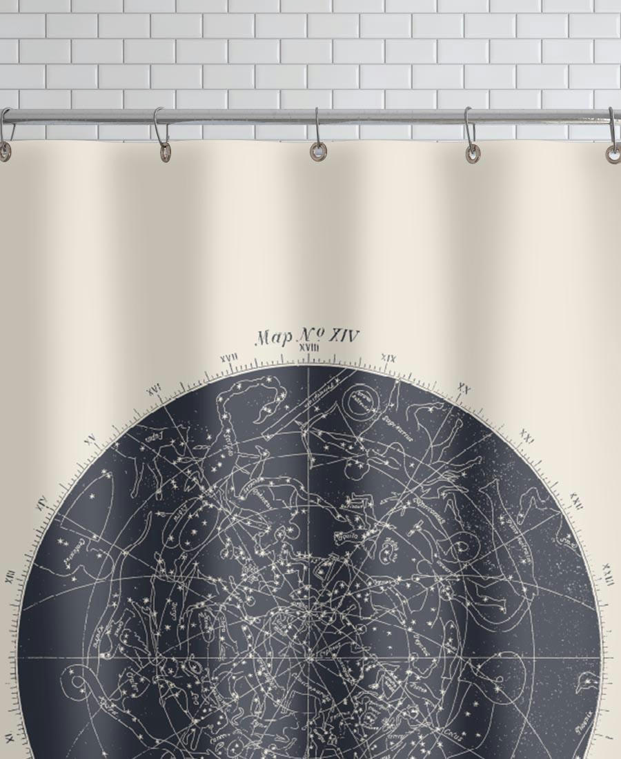 MAP N°XIV - Rideau de douche en polyester en blanc ivoire & bleu 150x200