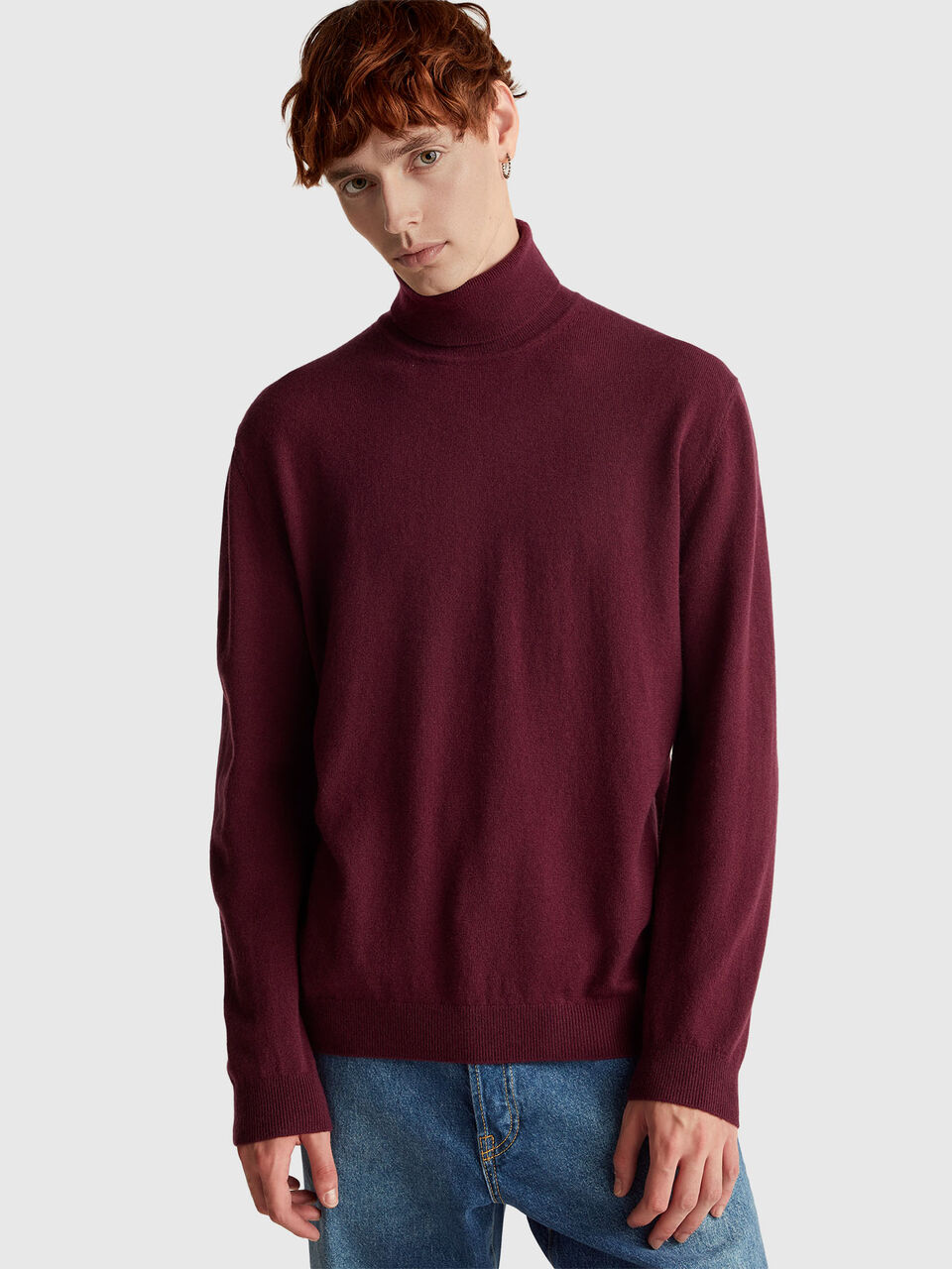 Plum turtleneck in pure Merino wool