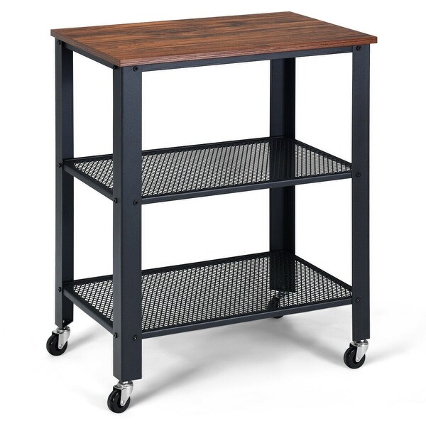 Gymax 3-Tier Industrial Serving Cart Kitchen Utility Cart on Wheels