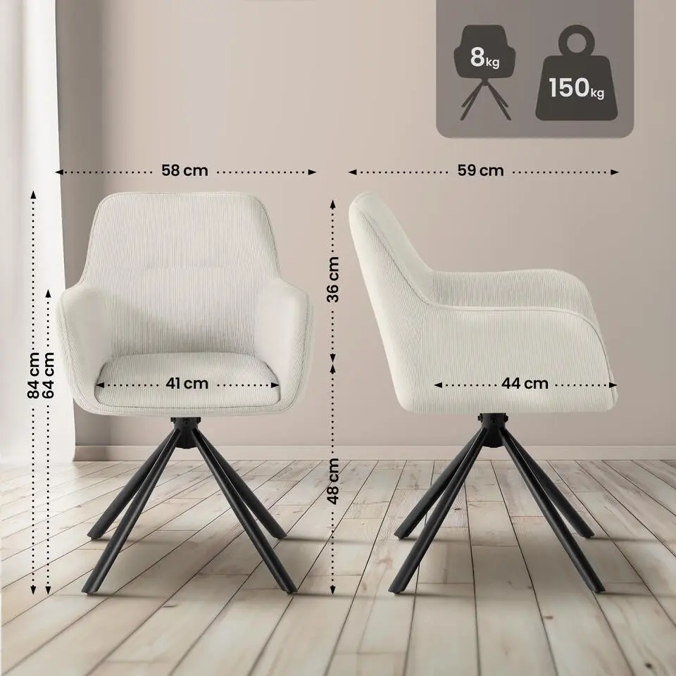 CLP Eetkamerstoel Tipton zwart Frame - Ribstof - creme