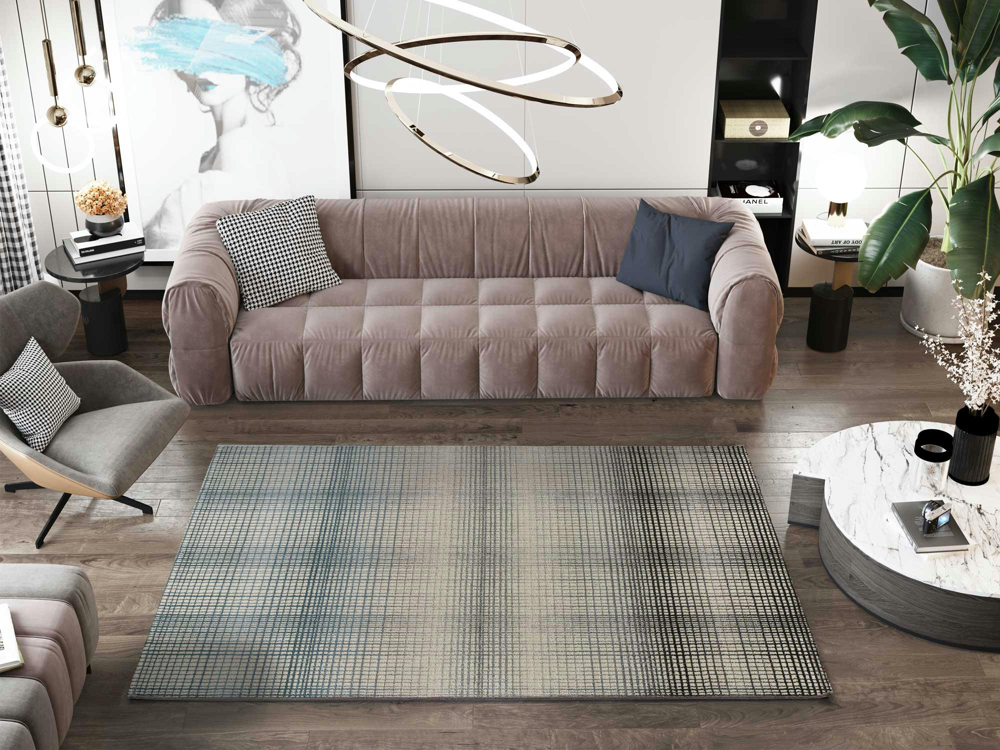 EDEL - Tapis géométrique gris et bleu, 080X150 cm