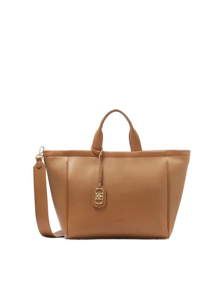 Brown leather handbag with key ring