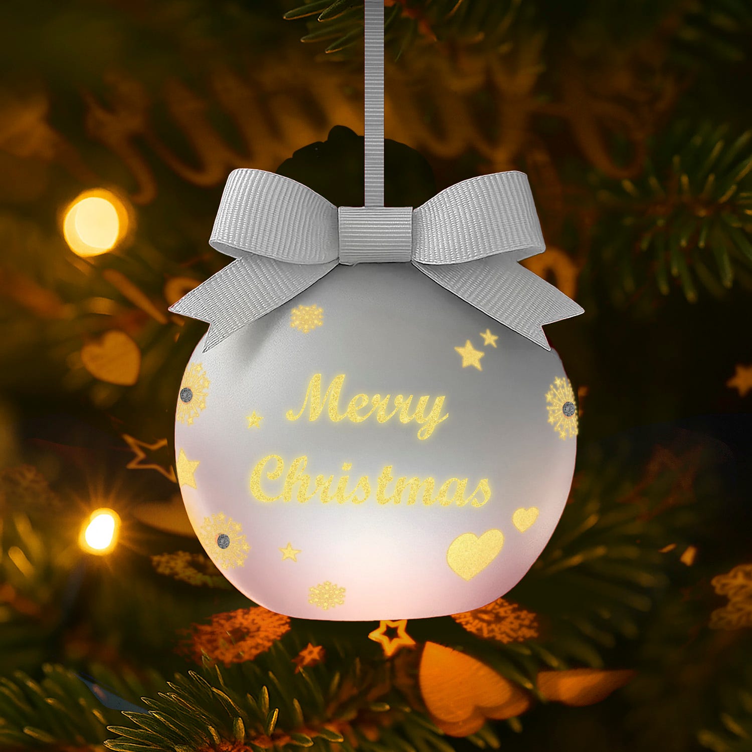 Pallina Natale led Merry Christmas bianco