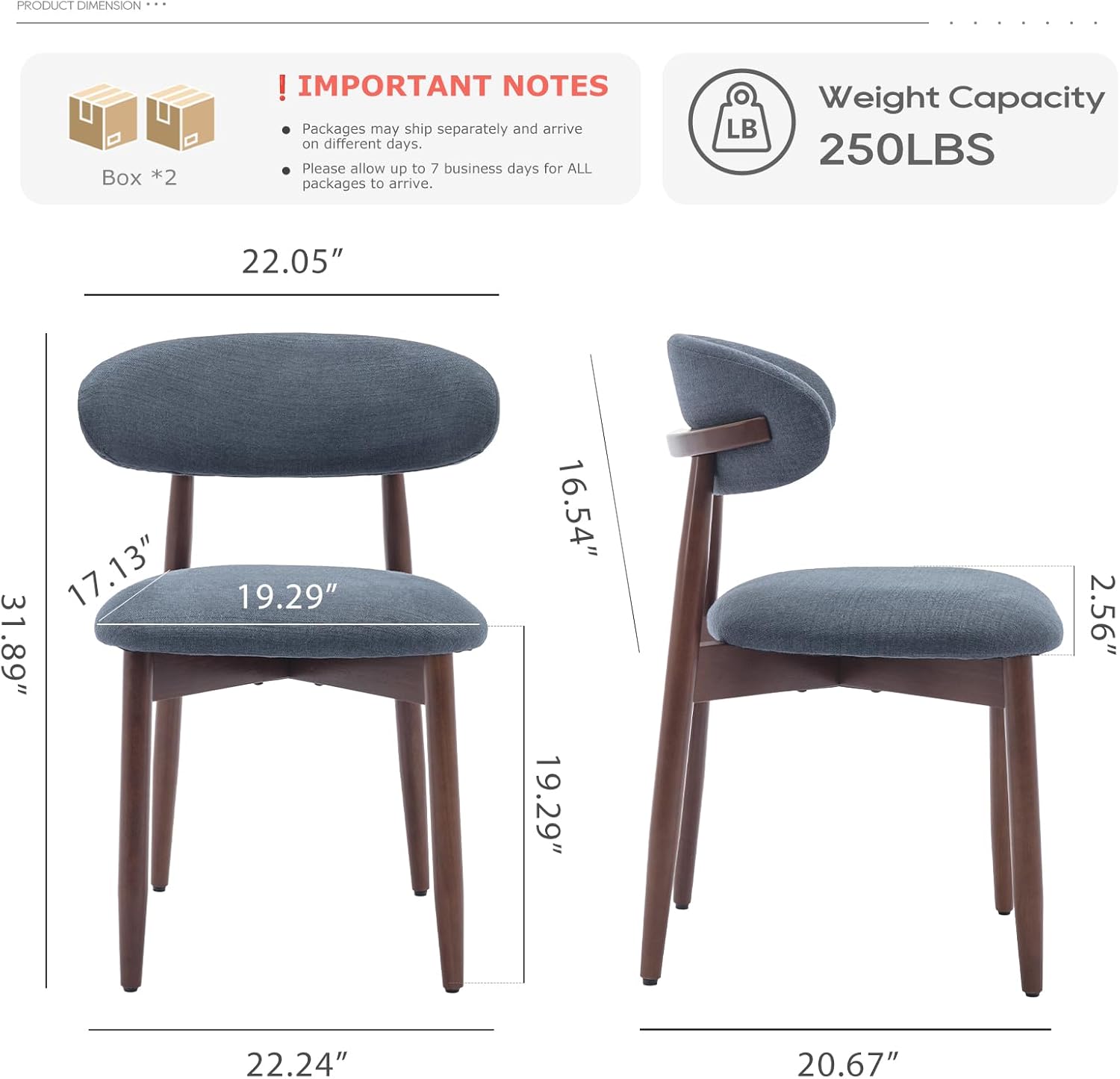 COLAMY Wooden Dining Chairs Set of 4, Modern Fabric Upholstered Dining Room Chair, Farmhouse Kitchen Side Chairs with Foot Pegs, Blue