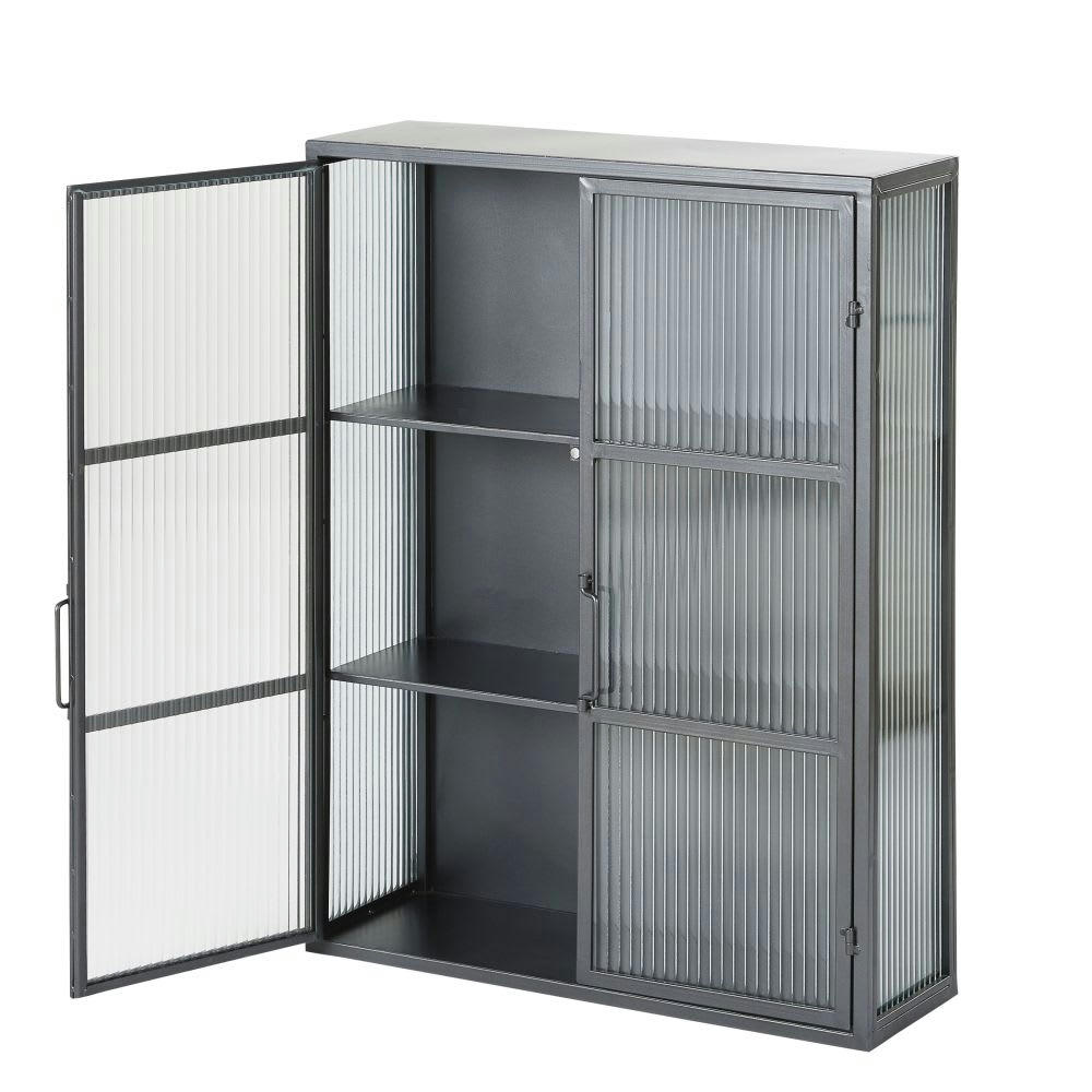 CARTER - Etagère 2 portes en métal noir et verre armé