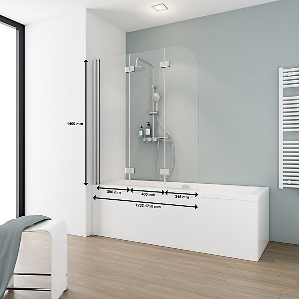 Pare-baignoire Schulte - 125x140 cm - paroi de baignoire réversible - pliant - 3 volets pivotants - verre 5 mm - alu-argenté