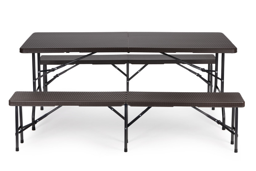 Stół cateringowy 180cm   2 ławki zestaw bankietowy Rattan