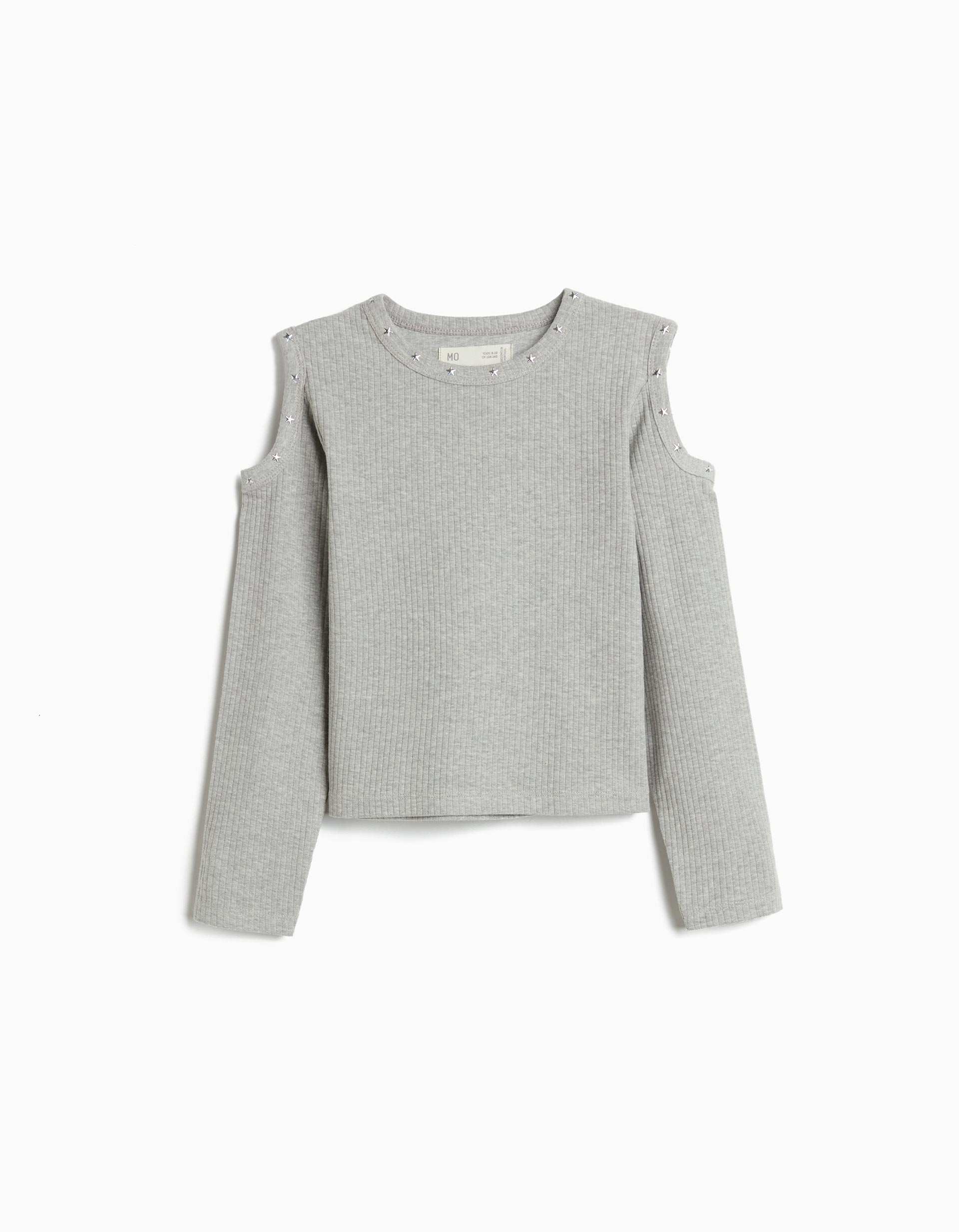 T-shirt Manga Comprida Cut Out, Menina, Cinzento Claro