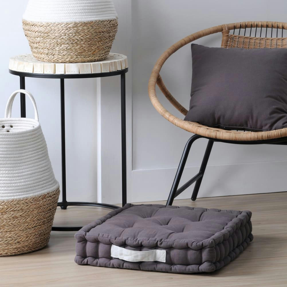 - Coussin de sol bicolore coton gris 45 x 45