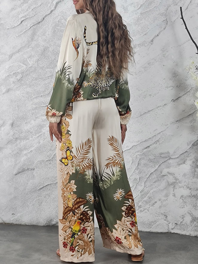 Exotic Jungle Print Wide Leg Pants