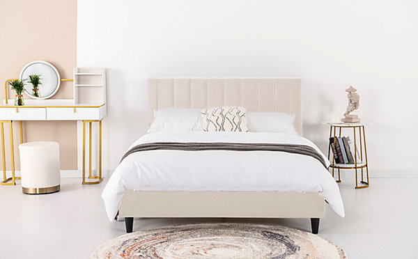 Lit 140x190 cm en velours beige CAMBRIDGE