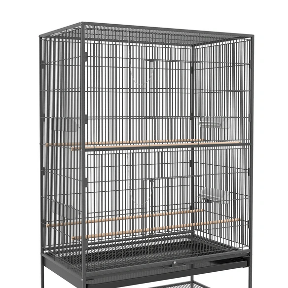 Vogelkäfig, Sitzstangen, Ablage, Bodenwanne, grau