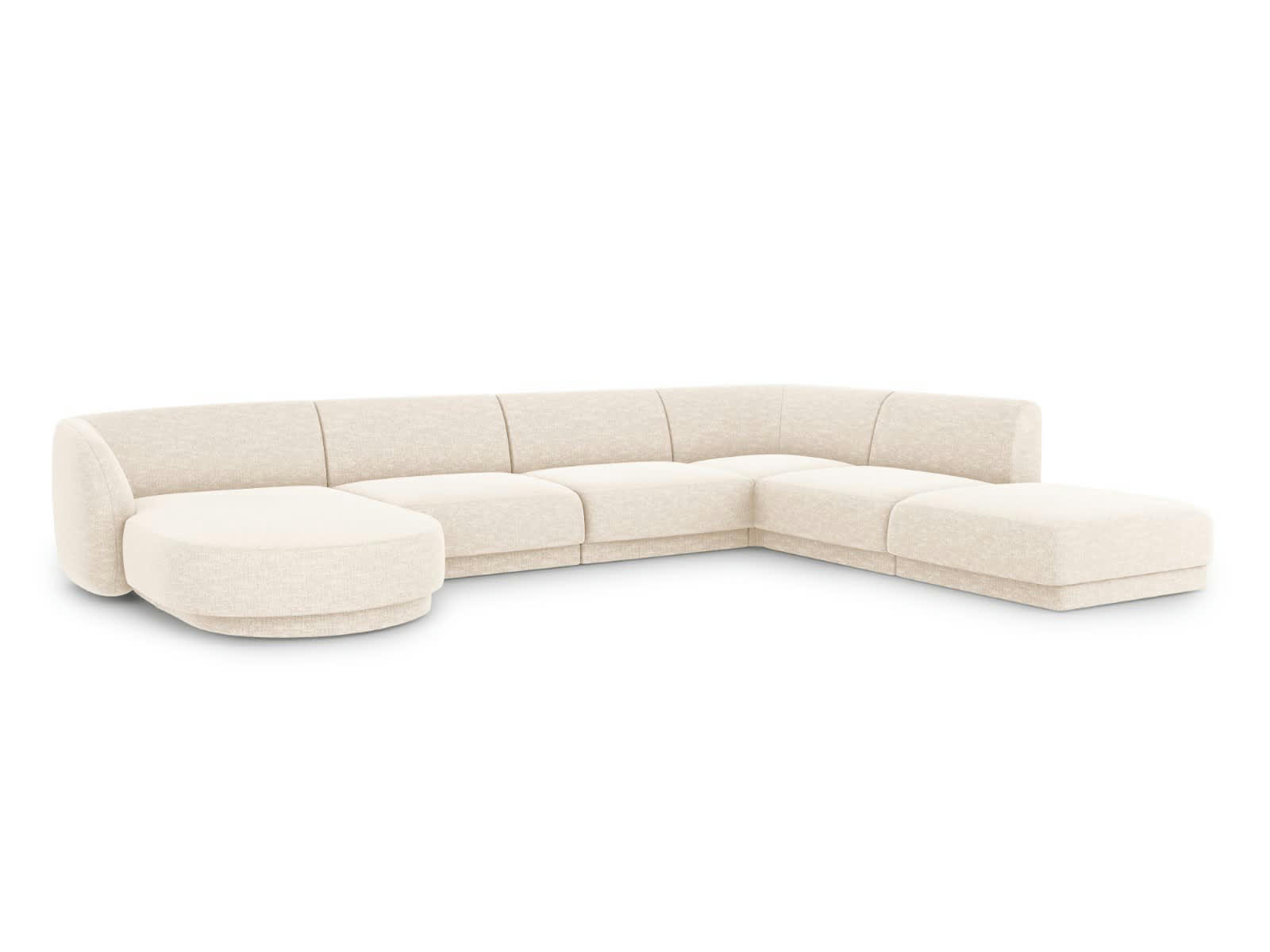 MILEY - Canapé d'angle côté droit 6 places en tissu chenille beige clair