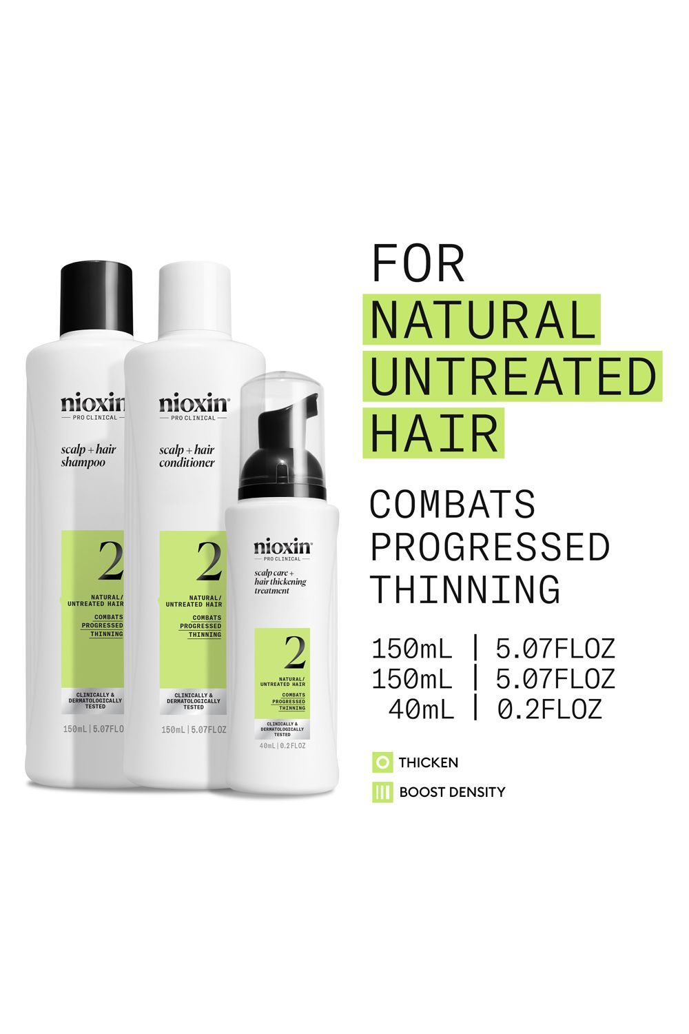 Nioxin Scalp   Hair Thickening System 2 for Natural Hair with Progressed Thinning, Trial Kit
